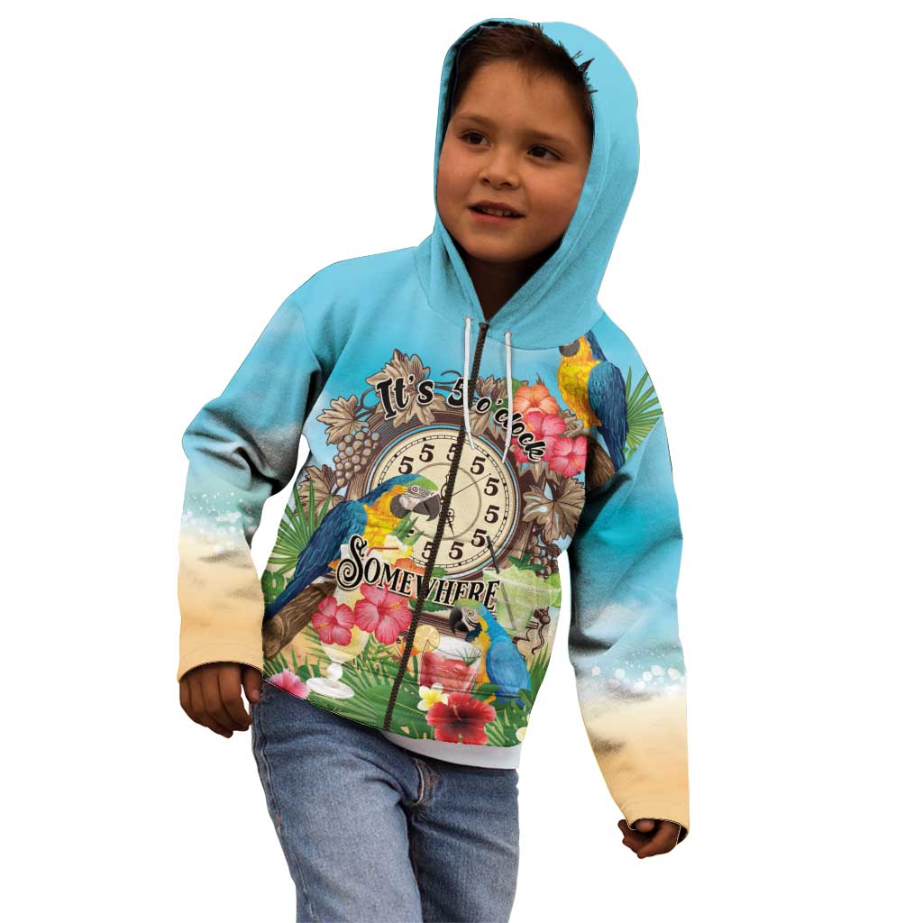 Personalized It's 5 o'clock Somewhere Kid Hoodie Hawaiian Tropical Parrots - Polynesian Pride