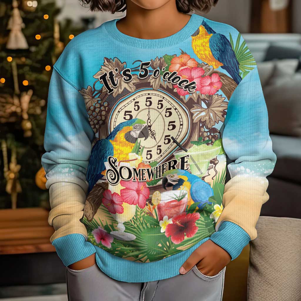 It's 5 o'clock Somewhere Kid Ugly Christmas Sweater Hawaiian Tropical Parrots - Polynesian Pride