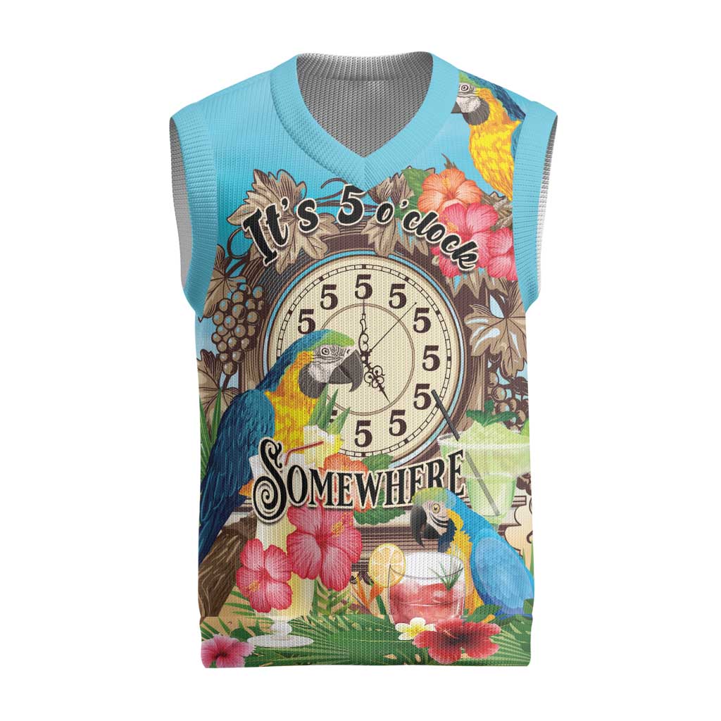 It's 5 o'clock Somewhere Christmas Knitted V-Neck Vest Hawaiian Tropical Parrots - Polynesian Pride