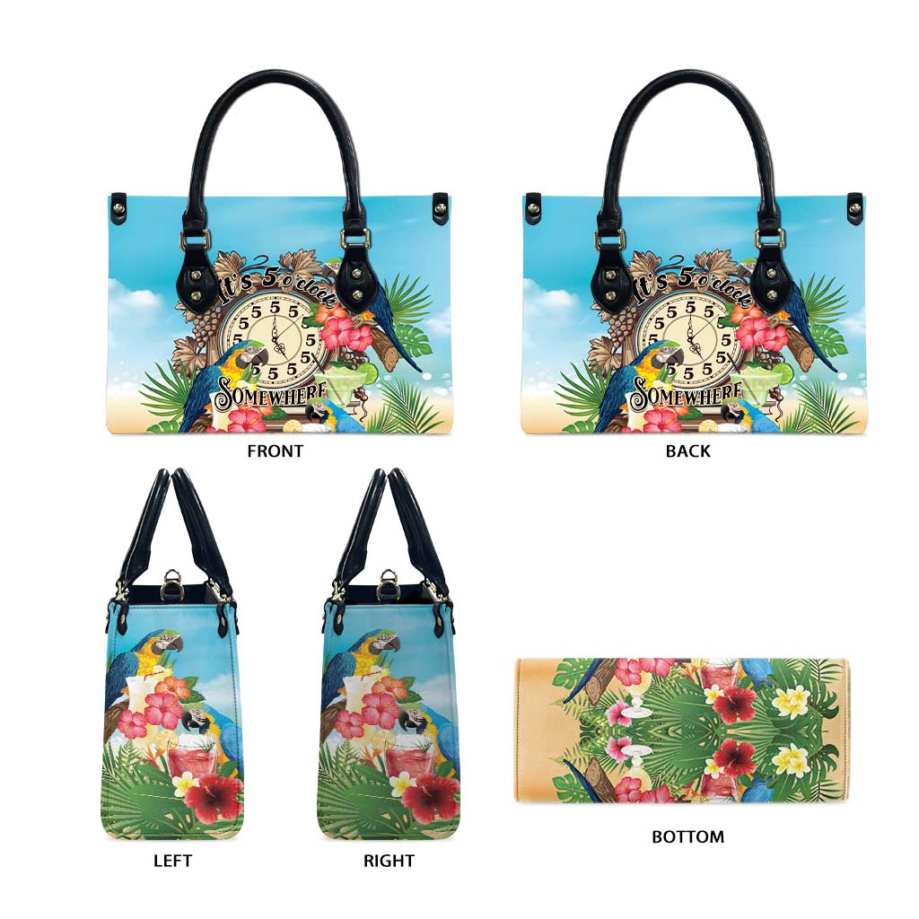 It's 5 o'clock Somewhere Leather Bag Hawaiian Tropical Parrots - Polynesian Pride