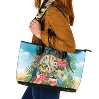 It's 5 o'clock Somewhere Leather Tote Bag Hawaiian Tropical Parrots - Polynesian Pride