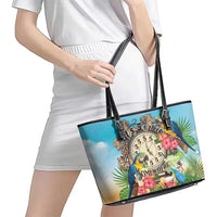 It's 5 o'clock Somewhere Leather Tote Bag Hawaiian Tropical Parrots - Polynesian Pride