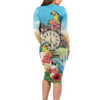 Personalized It's 5 o'clock Somewhere Long Sleeve Bodycon Dress Hawaiian Tropical Parrots - Polynesian Pride