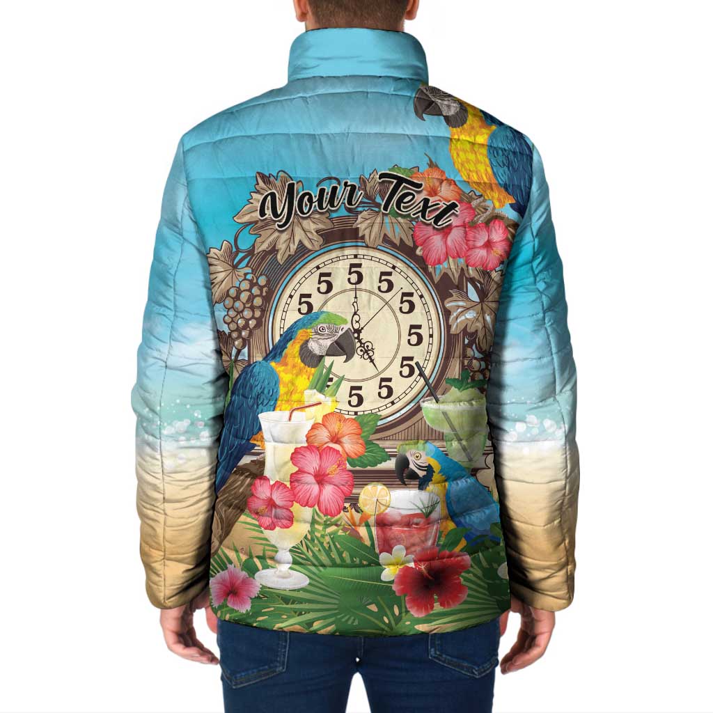 Personalized It's 5 o'clock Somewhere Padded Jacket Hawaiian Tropical Parrots - Polynesian Pride