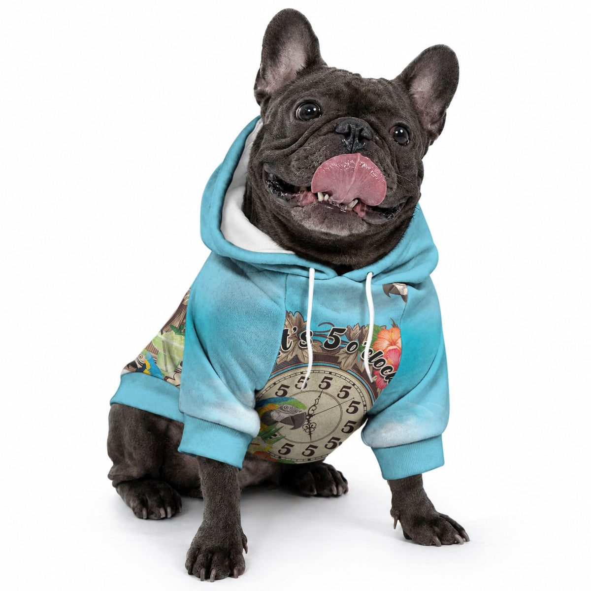 Personalized It's 5 o'clock Somewhere Pet Hoodie Hawaiian Tropical Parrots