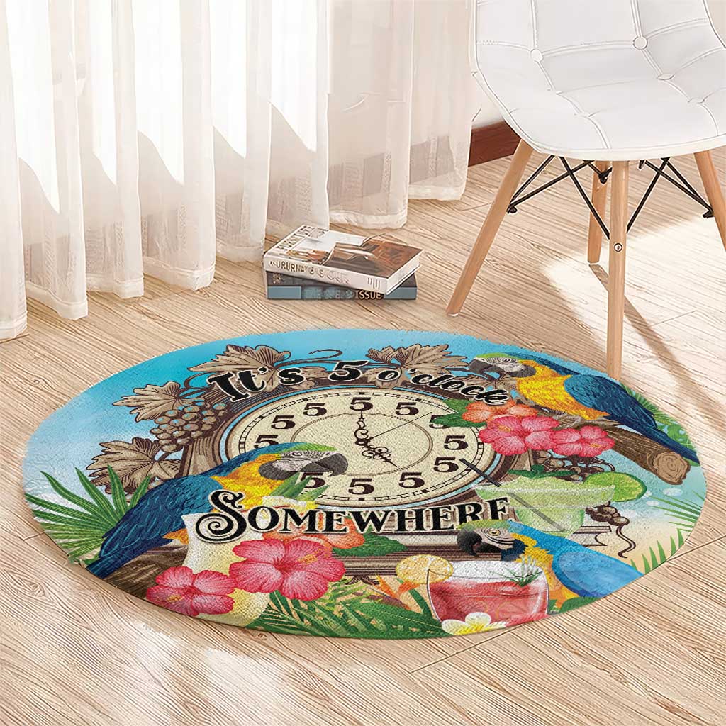 It's 5 o'clock Somewhere Round Carpet Hawaiian Tropical Parrots - Polynesian Pride