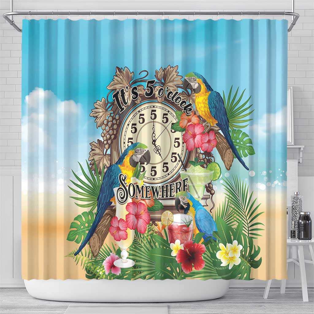 It's 5 o'clock Somewhere Shower Curtain Hawaiian Tropical Parrots - Polynesian Pride