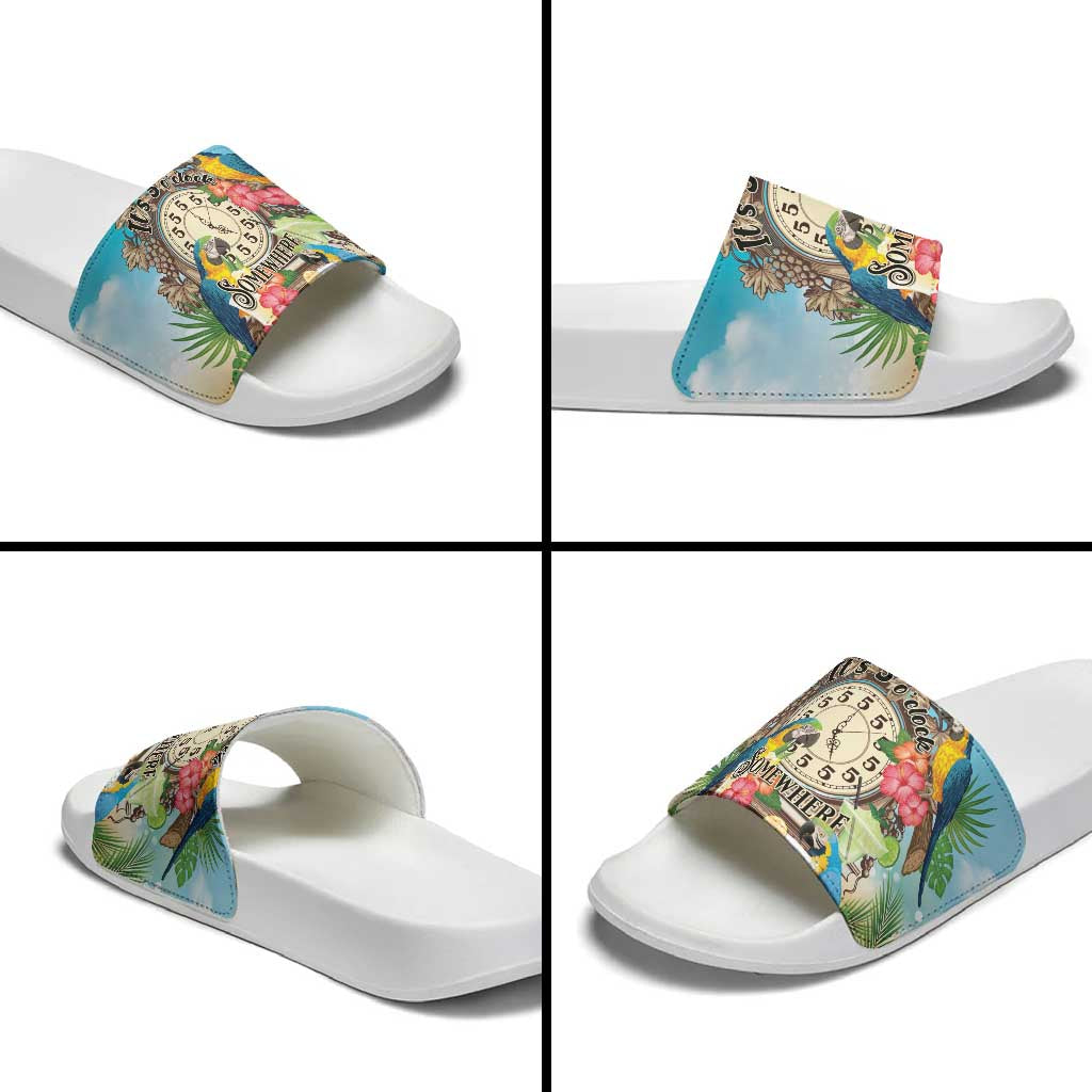 It's 5 o'clock Somewhere Slide Sandals Hawaiian Tropical Parrots - Polynesian Pride