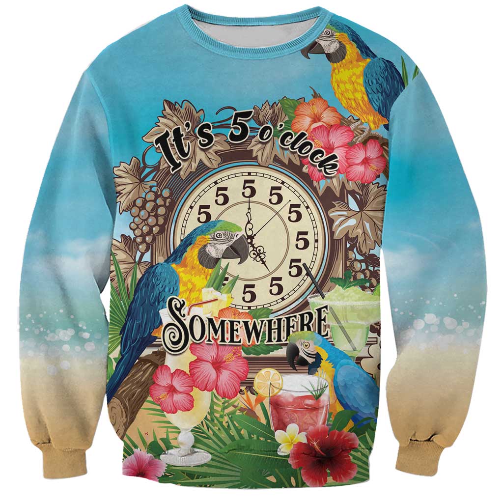 Personalized It's 5 o'clock Somewhere Sweatshirt Hawaiian Tropical Parrots - Polynesian Pride