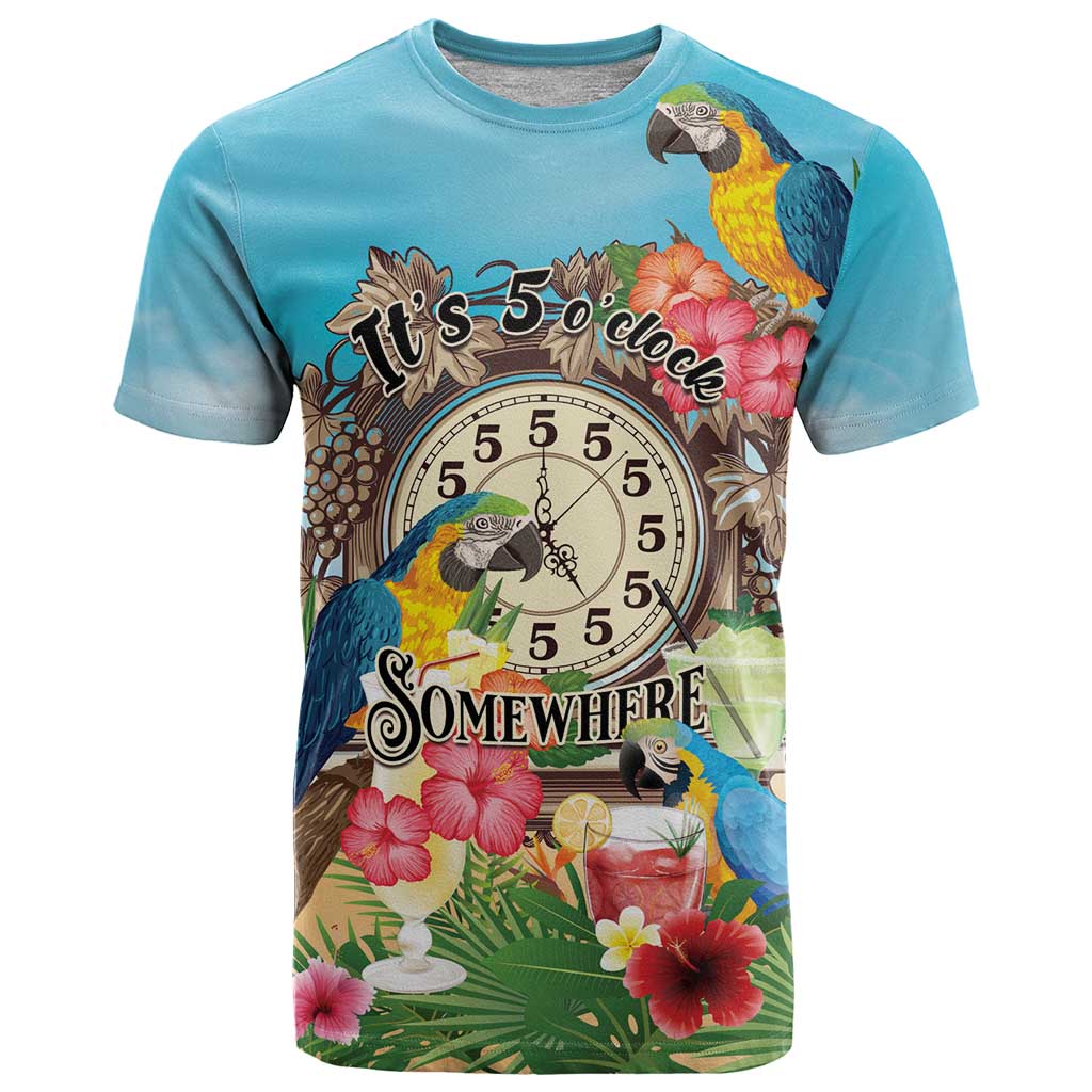 Personalized It's 5 o'clock Somewhere T Shirt Hawaiian Tropical Parrots - Polynesian Pride