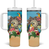 Personalized It's 5 o'clock Somewhere Tumbler With Handle Hawaiian Tropical Parrots - Polynesian Pride