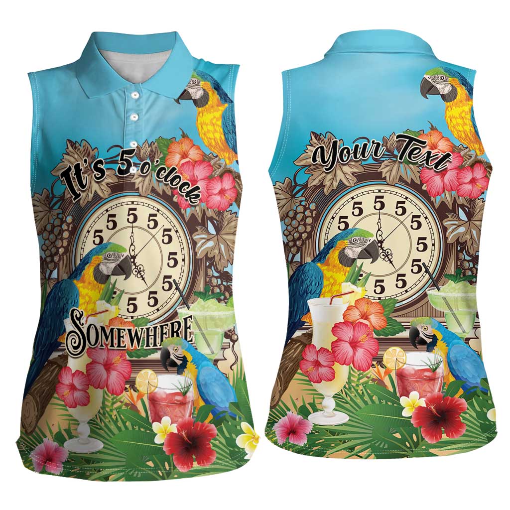 Personalized It's 5 o'clock Somewhere Women Sleeveless Polo Shirt Hawaiian Tropical Parrots - Polynesian Pride