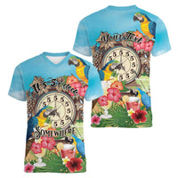 Personalized It's 5 o'clock Somewhere Women V-Neck T-Shirt Hawaiian Tropical Parrots - Polynesian Pride