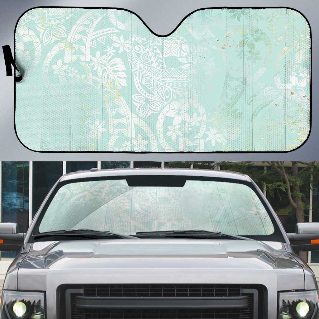 Polynesian Tiare Monstera Seafoam Green Auto Sun Shade Liquid Style - Polynesian Pride