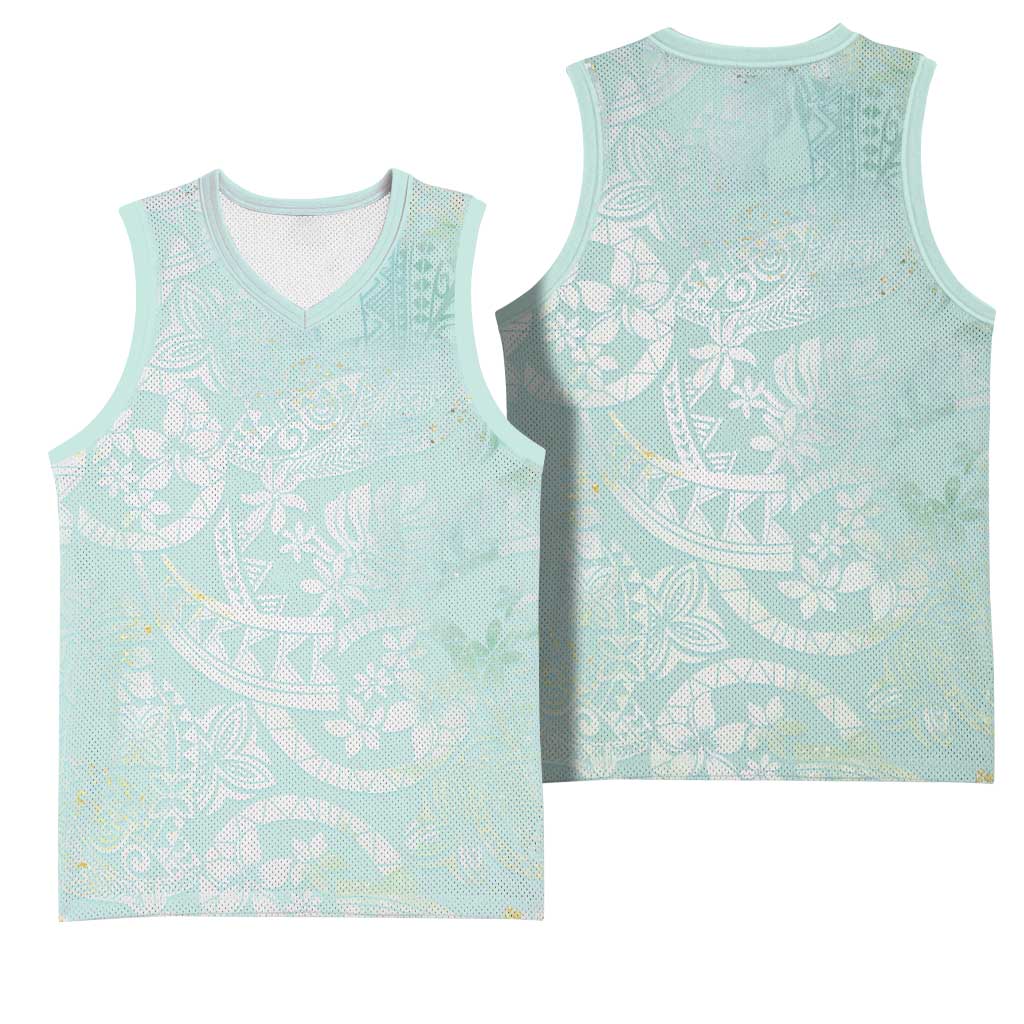 Polynesian Tiare Monstera Seafoam Green Basketball Jersey Liquid Style - Polynesian Pride