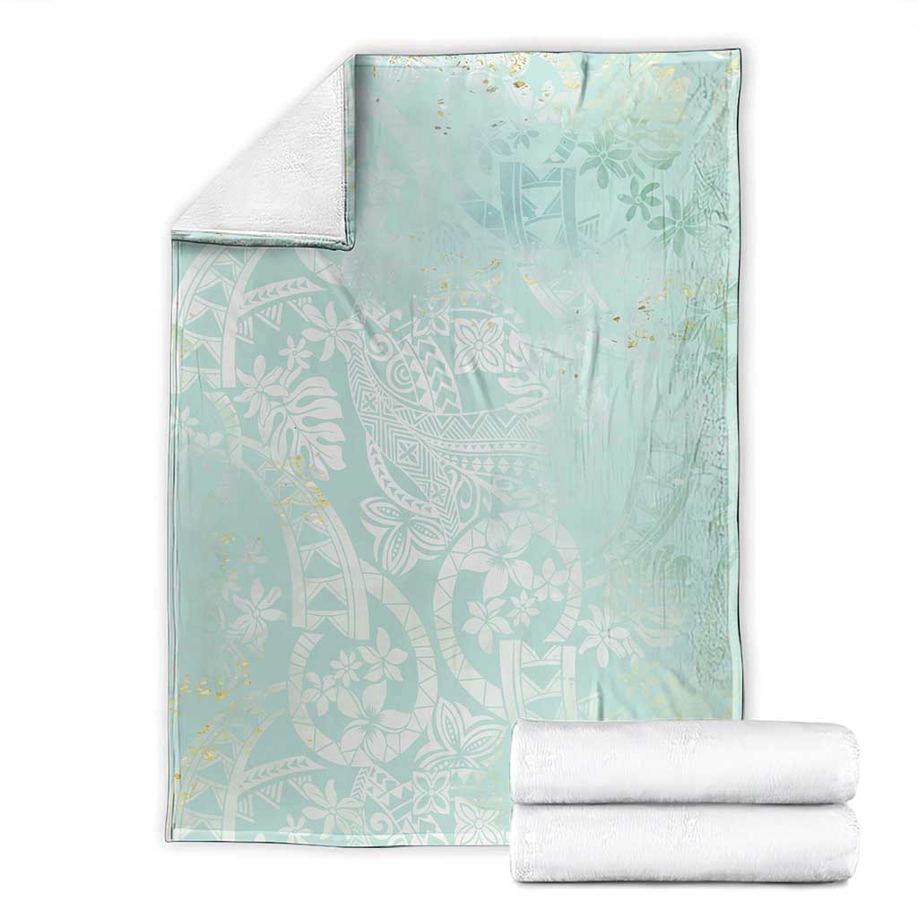 Polynesian Tiare Monstera Seafoam Green Blanket Liquid Style - Polynesian Pride