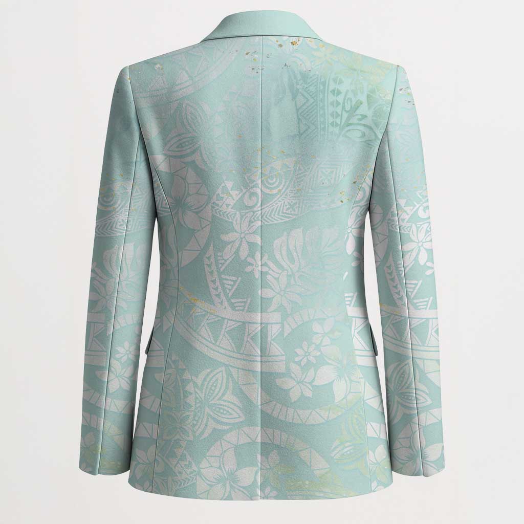 Polynesian Tiare Monstera Seafoam Green Blazer Liquid Style - Polynesian Pride