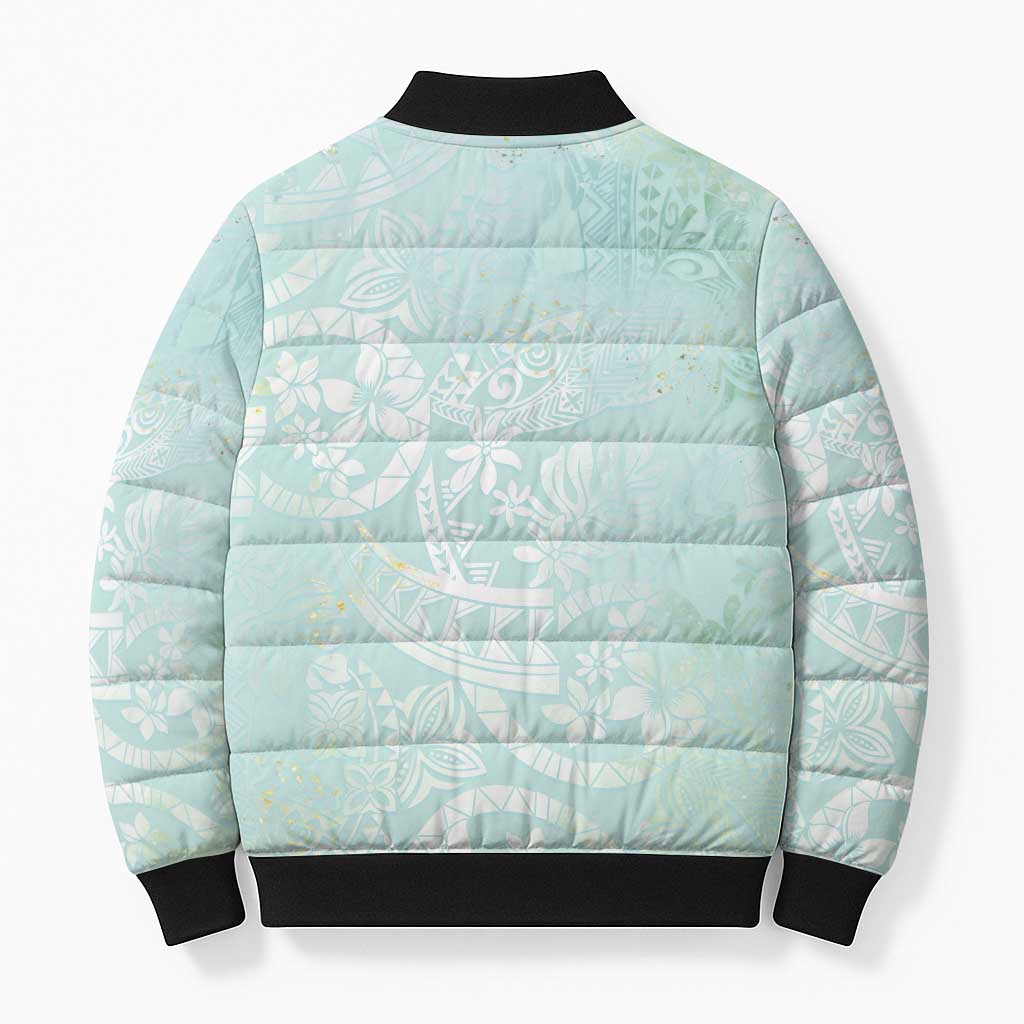 Polynesian Tiare Monstera Seafoam Green Bomber Puffer Jacket Liquid Style - Polynesian Pride