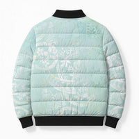 Polynesian Tiare Monstera Seafoam Green Bomber Puffer Jacket Liquid Style - Polynesian Pride