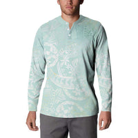 Polynesian Tiare Monstera Seafoam Green Button Sweatshirt Liquid Style - Polynesian Pride