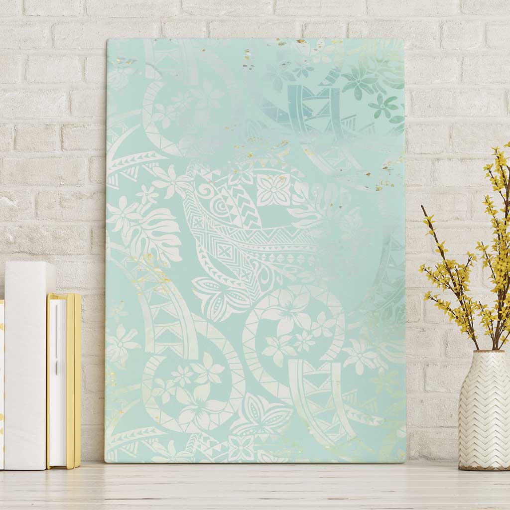 Polynesian Tiare Monstera Seafoam Green Canvas Wall Art Liquid Style - Polynesian Pride