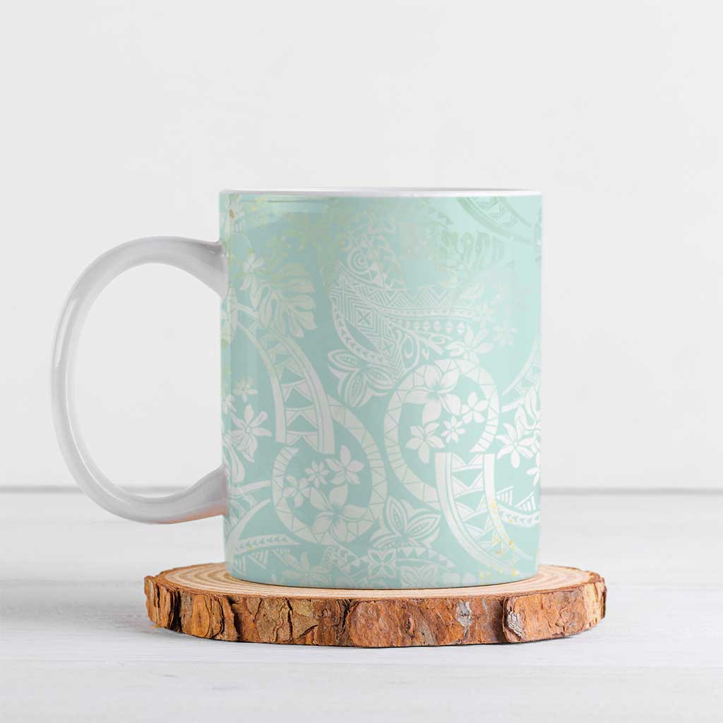 Polynesian Tiare Monstera Seafoam Green Ceramic Mug Liquid Style - Polynesian Pride
