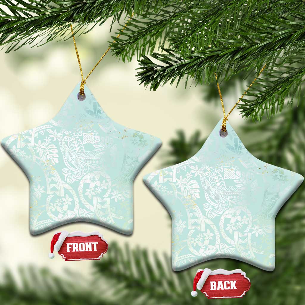 Polynesian Tiare Monstera Seafoam Green Ceramic Ornament Liquid Style - Polynesian Pride