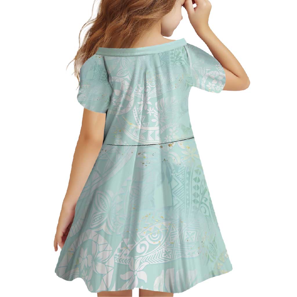 Polynesian Tiare Monstera Seafoam Green Family Matching Mermaid Dress and Hawaiian Shirt Liquid Style - Polynesian Pride