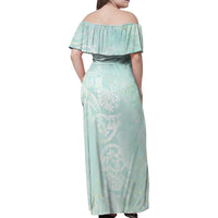 Polynesian Tiare Monstera Seafoam Green Family Matching Off Shoulder Maxi Dress and Hawaiian Shirt Liquid Style - Polynesian Pride