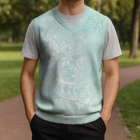 Polynesian Tiare Monstera Seafoam Green Christmas Knitted V-Neck Vest Liquid Style - Polynesian Pride