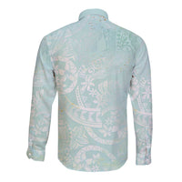 Polynesian Tiare Monstera Seafoam Green Long Sleeve Button Shirt Liquid Style - Polynesian Pride