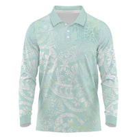 Polynesian Tiare Monstera Seafoam Green Long Sleeve Polo Shirt Liquid Style - Polynesian Pride