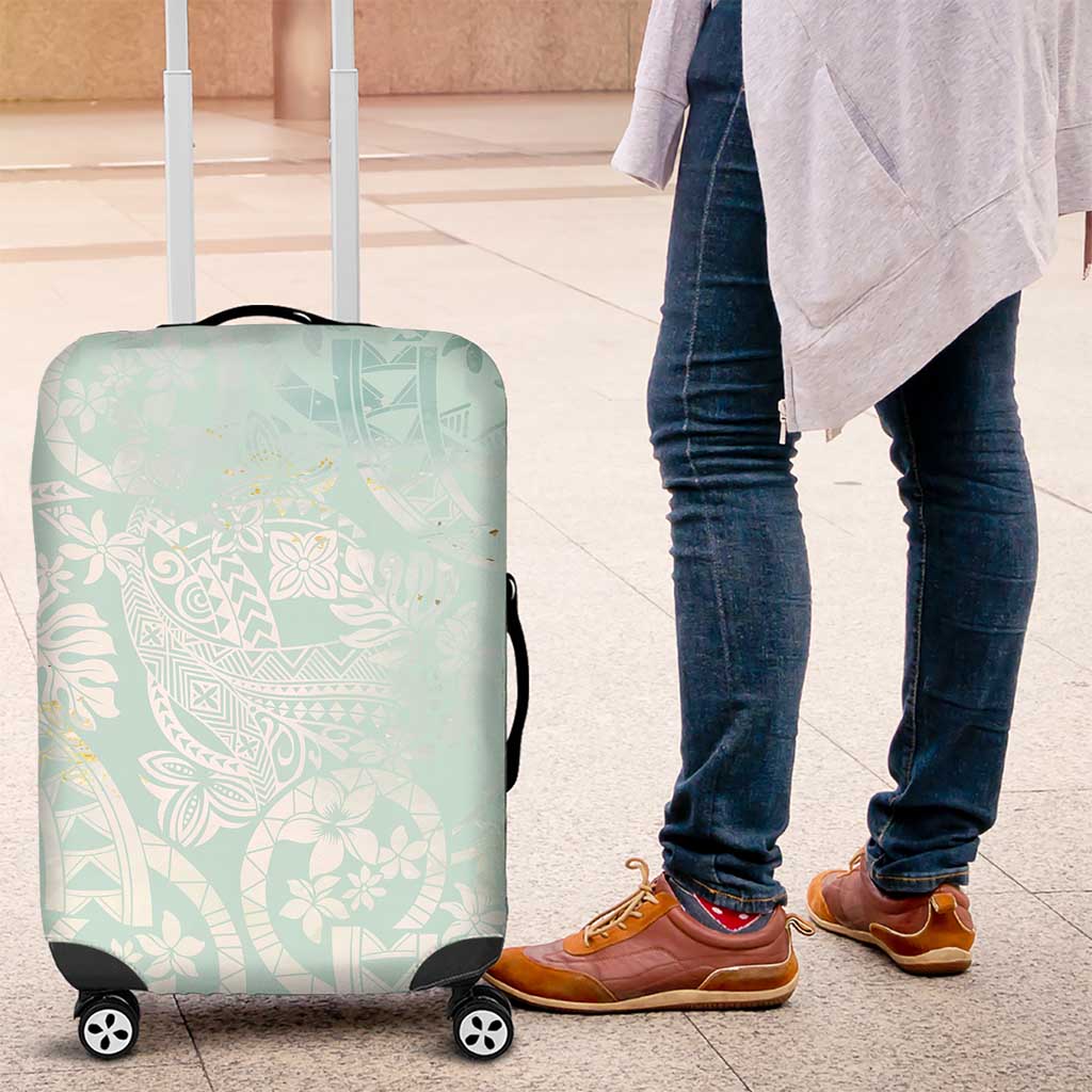 Polynesian Tiare Monstera Seafoam Green Luggage Cover Liquid Style - Polynesian Pride