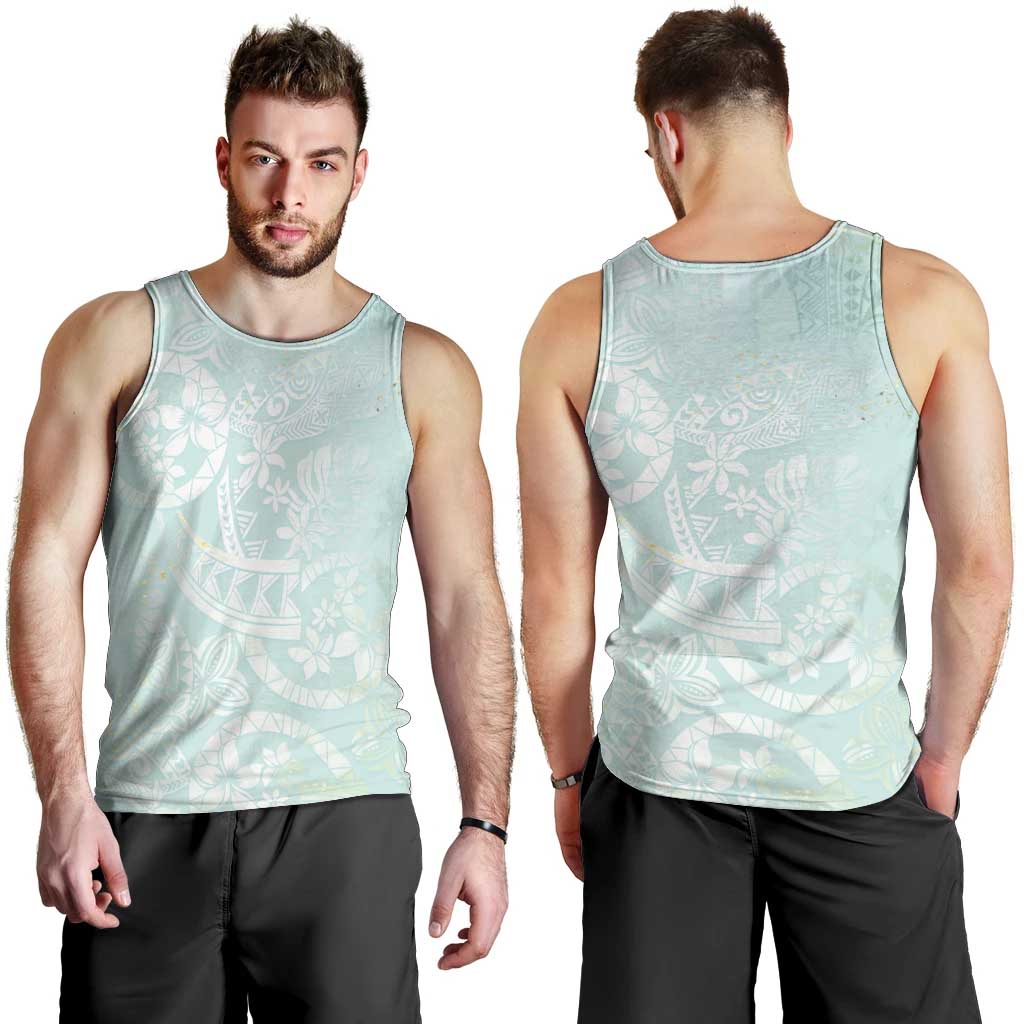Polynesian Tiare Monstera Seafoam Green Men Tank Top Liquid Style - Polynesian Pride