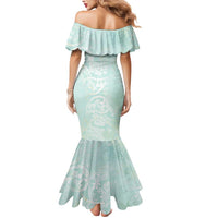 Polynesian Tiare Monstera Seafoam Green Mermaid Dress Liquid Style - Polynesian Pride