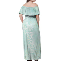 Polynesian Tiare Monstera Seafoam Green Off Shoulder Maxi Dress Liquid Style - Polynesian Pride