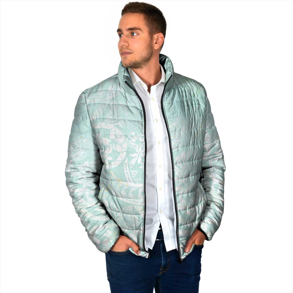 Polynesian Tiare Monstera Seafoam Green Padded Jacket Liquid Style - Polynesian Pride