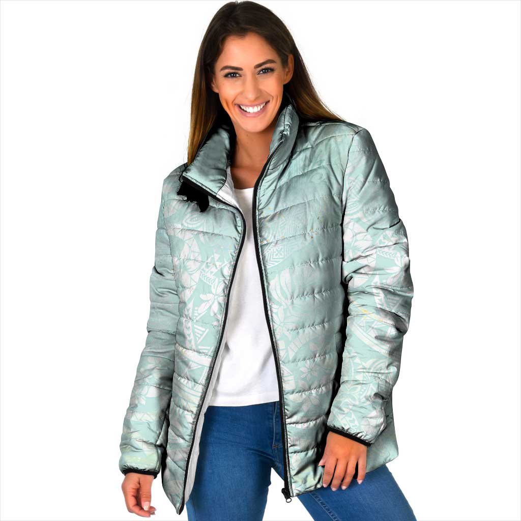 Polynesian Tiare Monstera Seafoam Green Padded Jacket Liquid Style - Polynesian Pride