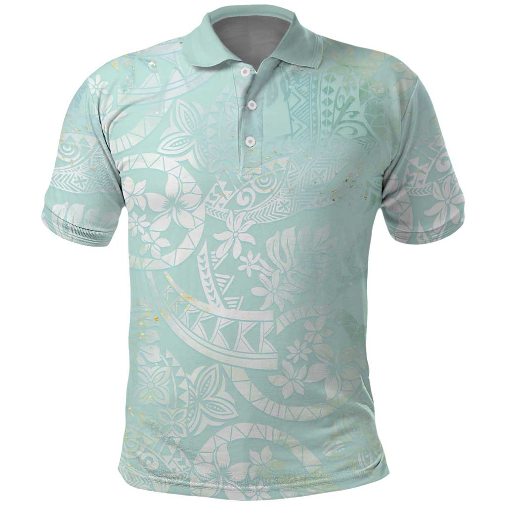 Polynesian Tiare Monstera Seafoam Green Polo Shirt Liquid Style - Polynesian Pride