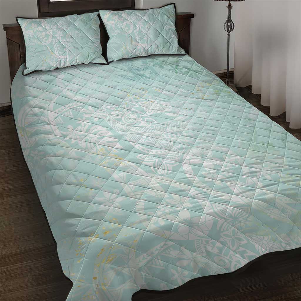 Polynesian Tiare Monstera Seafoam Green Quilt Bed Set Liquid Style - Polynesian Pride