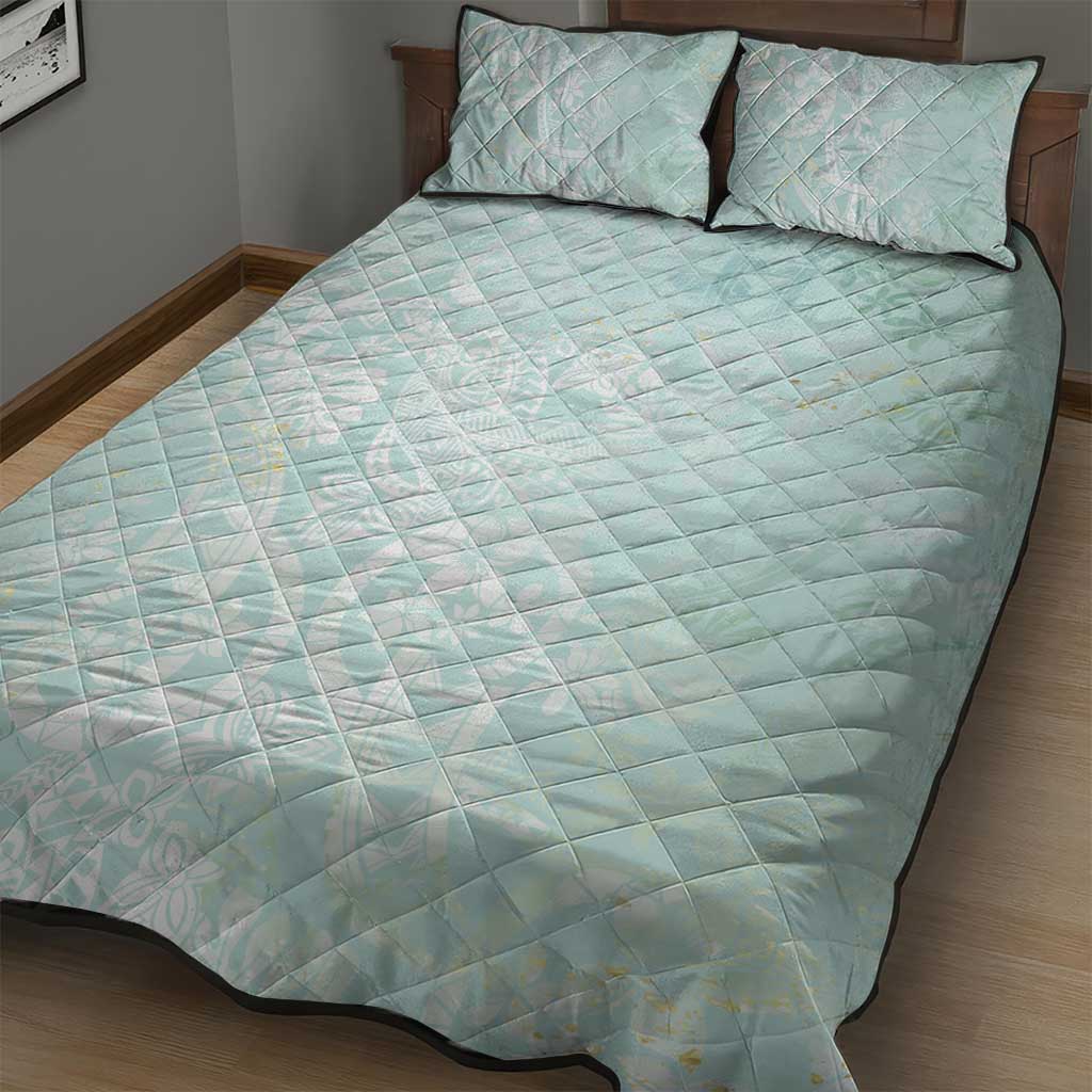 Polynesian Tiare Monstera Seafoam Green Quilt Bed Set Liquid Style - Polynesian Pride