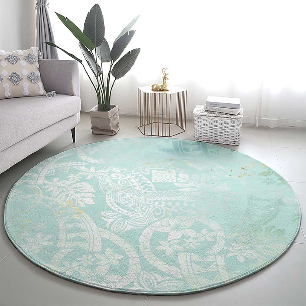 Polynesian Tiare Monstera Seafoam Green Round Carpet Liquid Style - Polynesian Pride