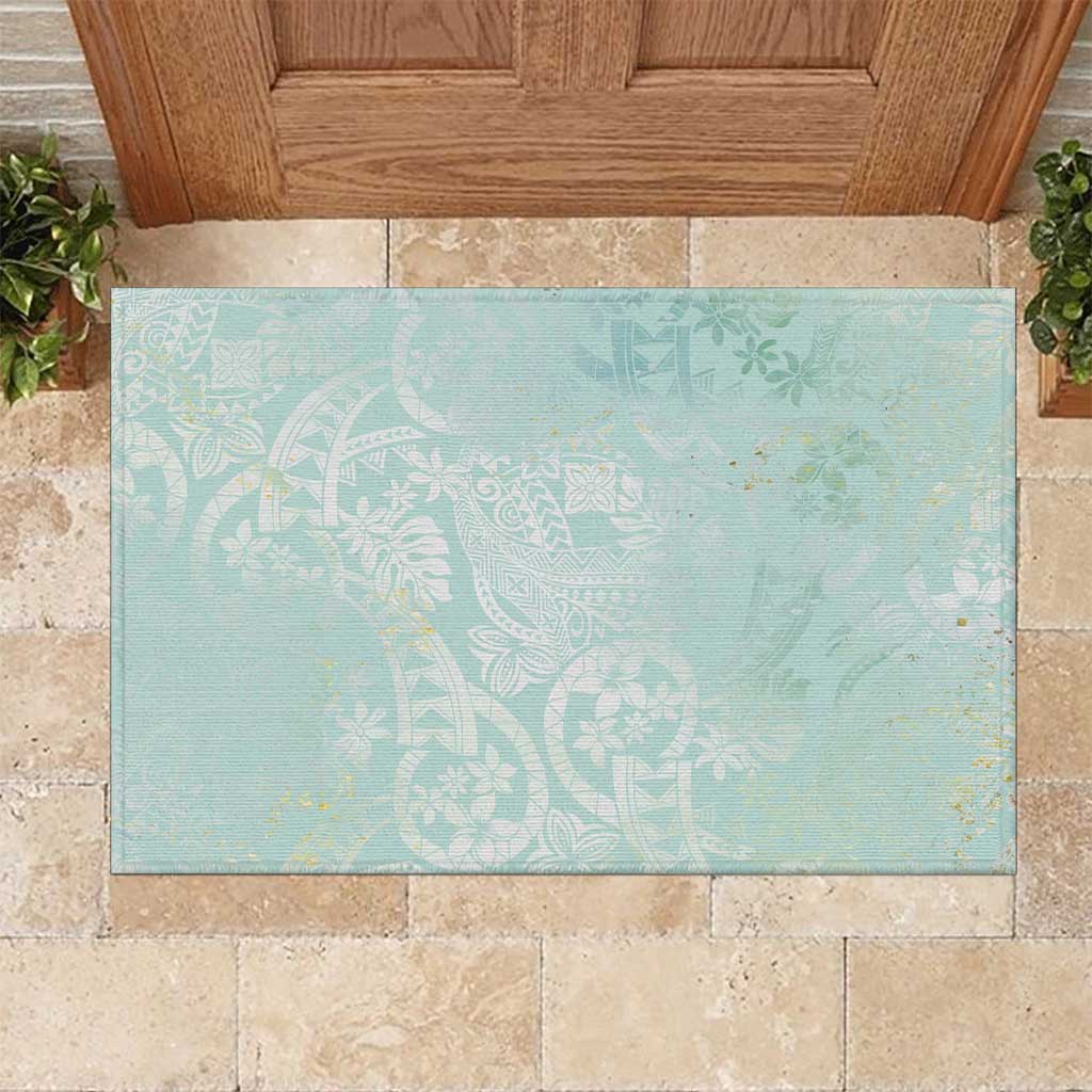 Polynesian Tiare Monstera Seafoam Green Rubber Doormat Liquid Style - Polynesian Pride