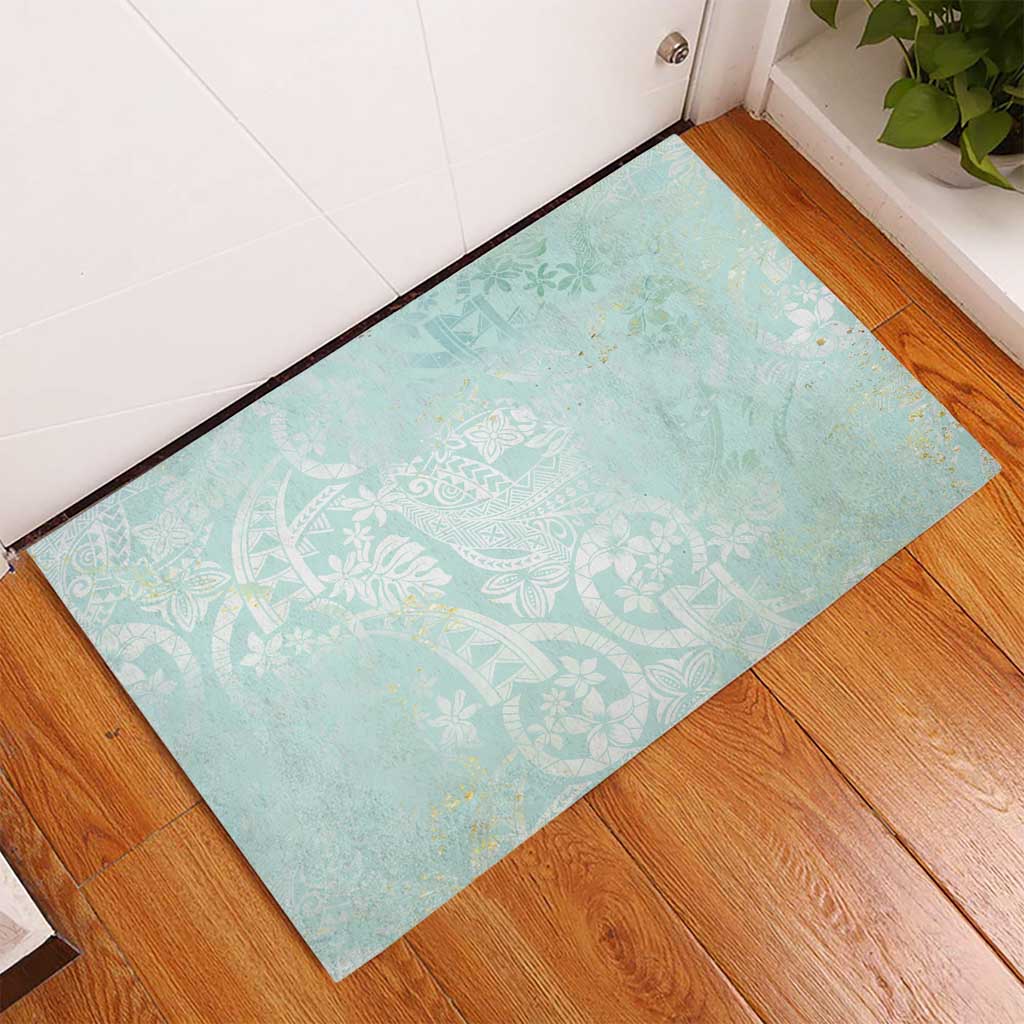Polynesian Tiare Monstera Seafoam Green Rubber Doormat Liquid Style - Polynesian Pride