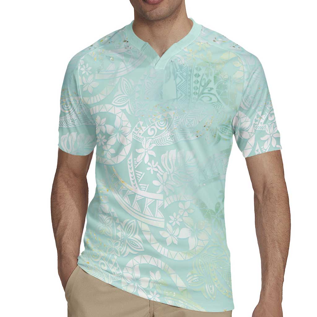 Polynesian Tiare Monstera Seafoam Green Rugby Jersey Liquid Style - Polynesian Pride