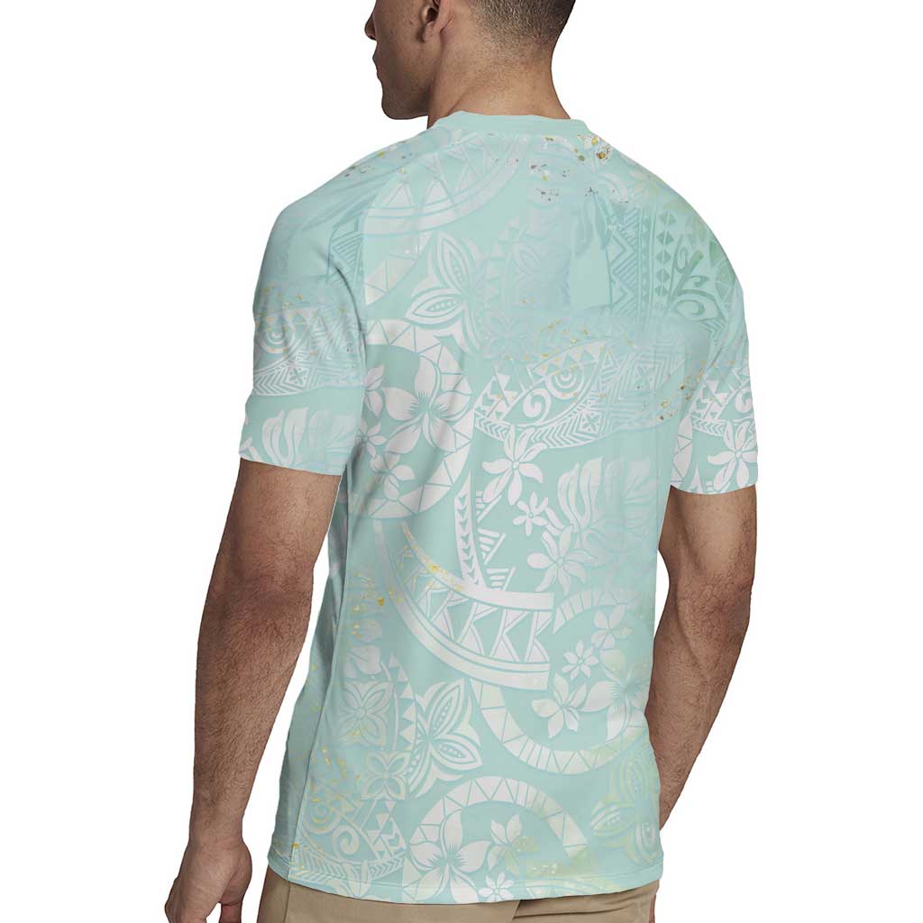 Polynesian Tiare Monstera Seafoam Green Rugby Jersey Liquid Style - Polynesian Pride