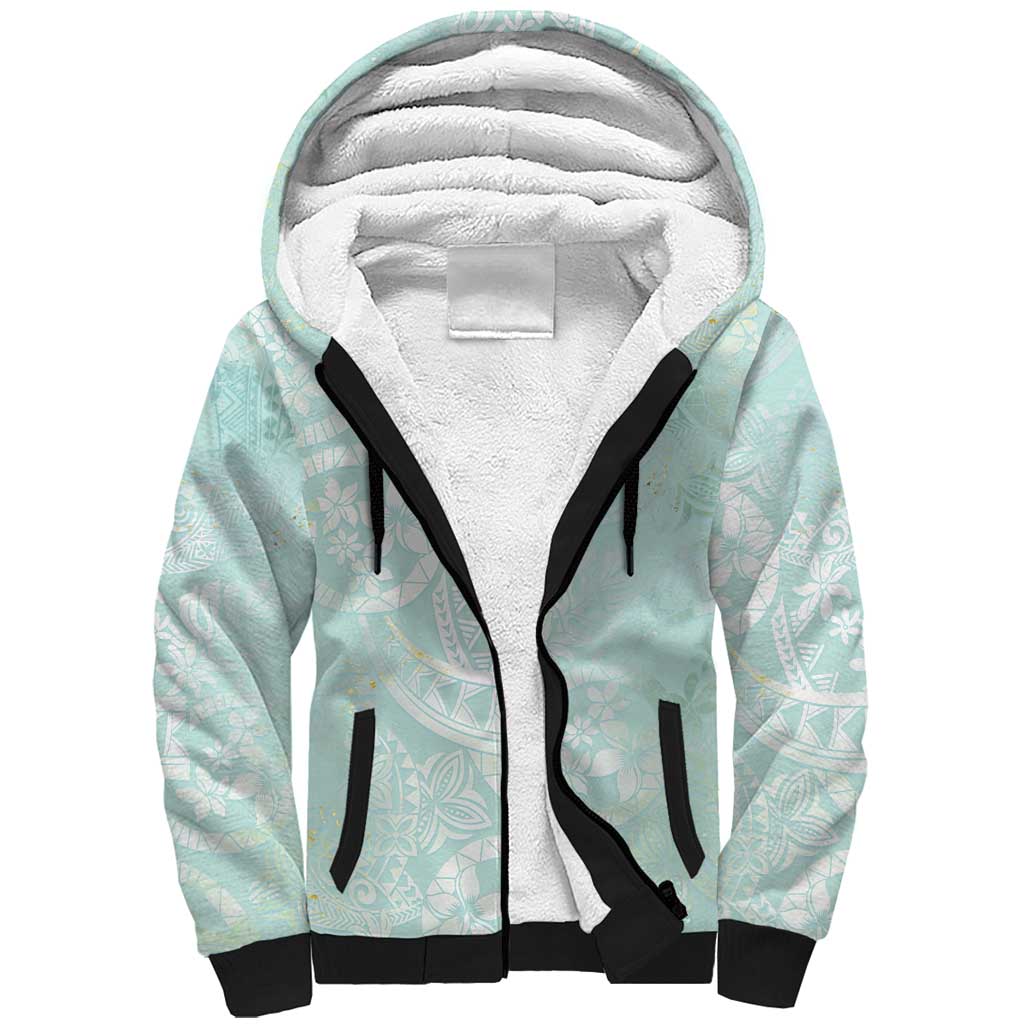 Polynesian Tiare Monstera Seafoam Green Sherpa Hoodie Liquid Style - Polynesian Pride