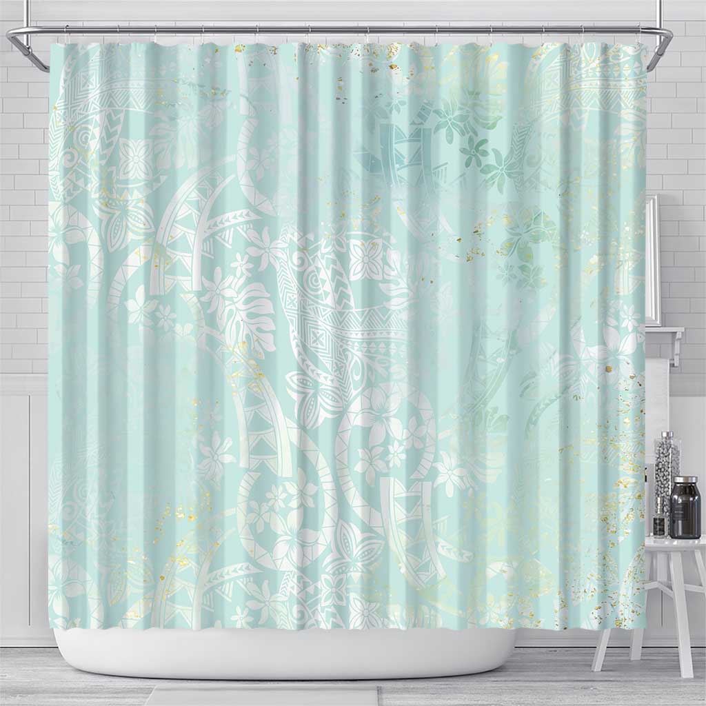 Polynesian Tiare Monstera Seafoam Green Shower Curtain Liquid Style - Polynesian Pride