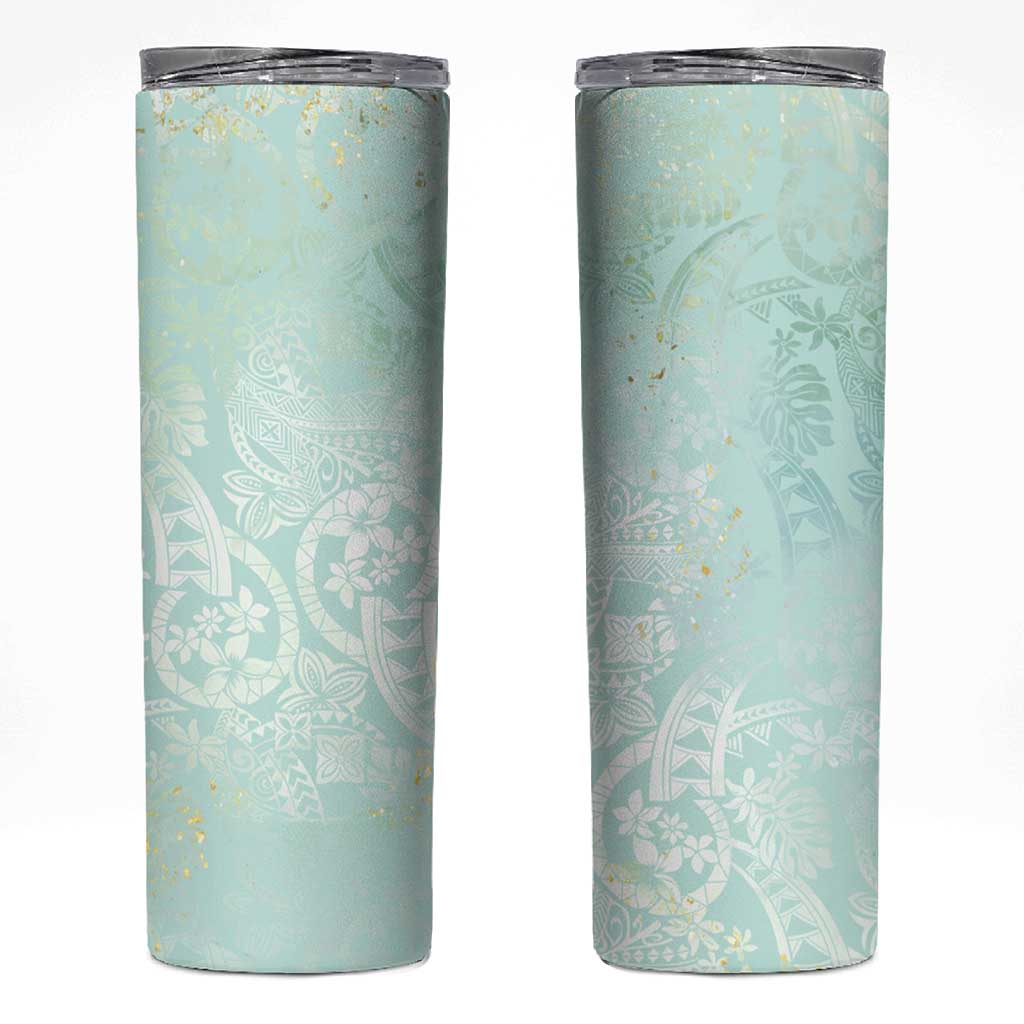 Polynesian Tiare Monstera Seafoam Green Skinny Tumbler Liquid Style - Polynesian Pride