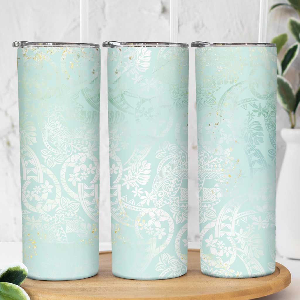 Polynesian Tiare Monstera Seafoam Green Skinny Tumbler Liquid Style - Polynesian Pride